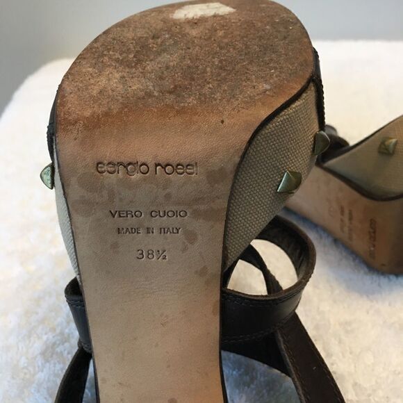 Sergio Rossi Womens Block Heel Platform Strappy Sandals Brown Leather Size 38.5 - Picture 7 of 7
